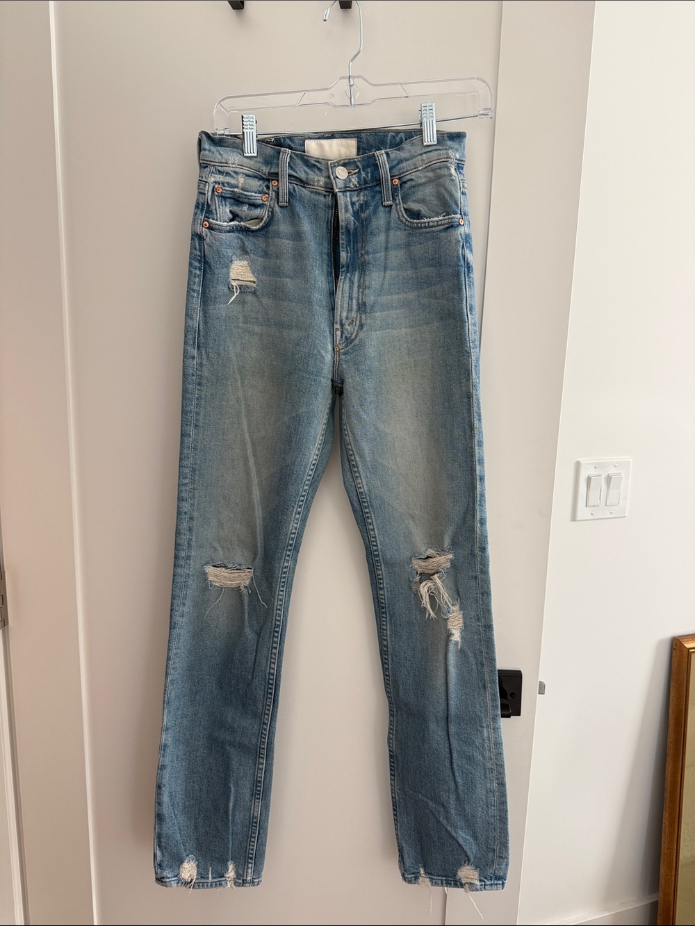 MOTHER Women's Skinny Distressed Light Blue Jeans